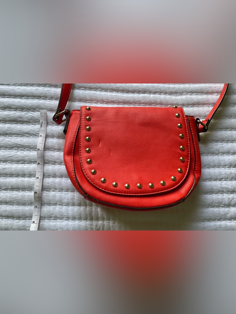 JustFab Orange Studded Saddle Crossbody Purse - Picture 10 of 11